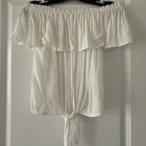 Off-Shoulder White Tie-Front Women's Top